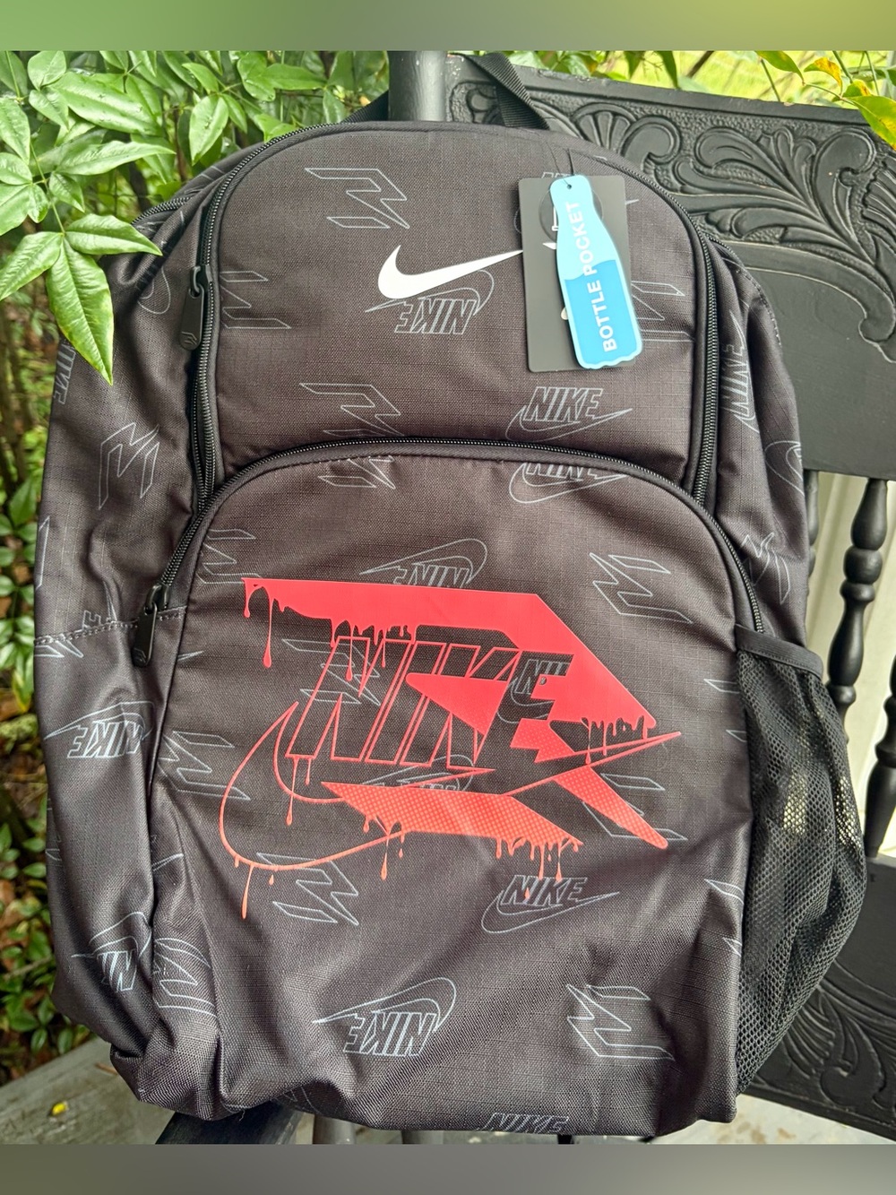 NWT NIKE Black Backpack with Red Graphic Logo With 15” Laptop Pocket